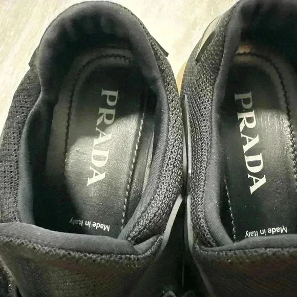 Prada Mens Cloudbust Sneakers Size US 7 UK  37.5 Black Gold Nylon Strap Trainers - Picture 7 of 11